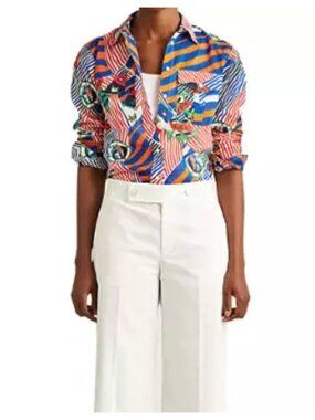 Lauren Ralph Lauren Print Cotton Voile Shirt 2X Nautical Preppy